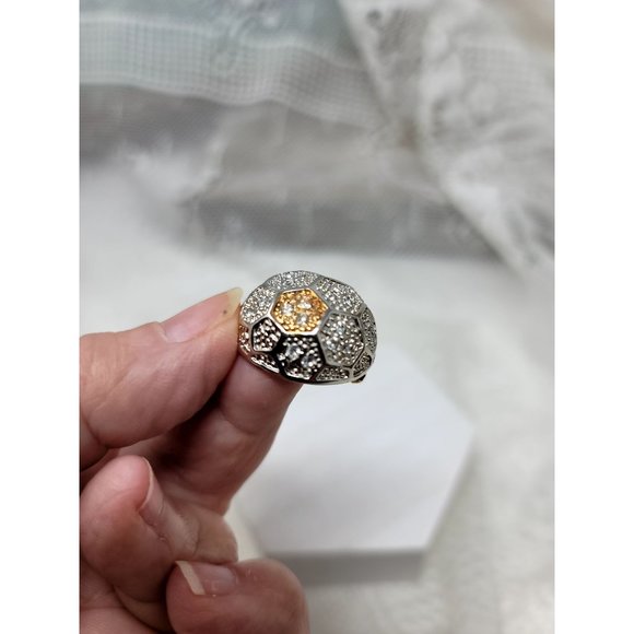 Vintage Dome Brooch by Roman Gold & Silver Rhinestones - Picture 6 of 11